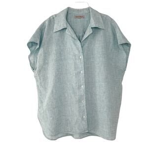 Banana Republic blue linen sleeveless womens button down oversize shirt large